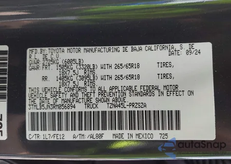 2024 Toyota Tacoma Trd Sport 4Wd из США, поврежденный, VIN 3TMLB5JN3RM056894